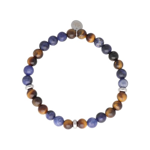 Pulsera acero, sodolite y tiger eye - BALI069BR