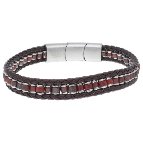 Pulsera piel, acero y piedras - BALI060BR-M