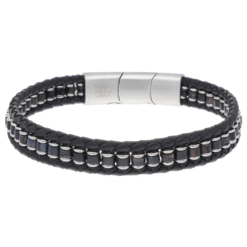Pulsera piel, acero y piedras - BALI060BR-N
