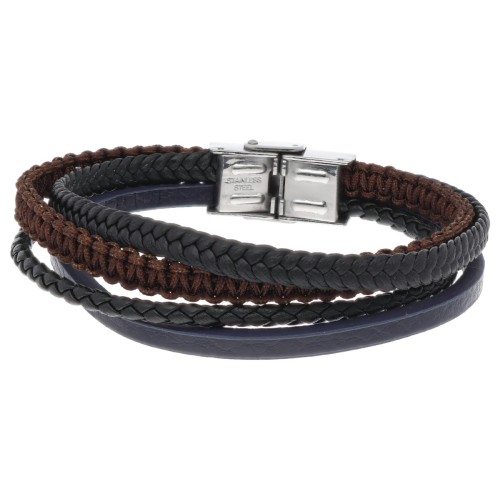 Pulsera acero y piel - 87BR005