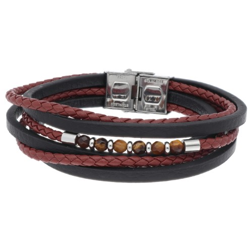 Pulsera acero y piel - 87BR004