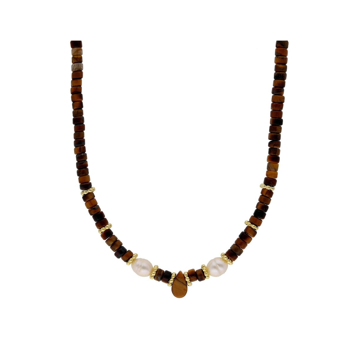 Collar acero, perlas y ojo de tigre - SHA222CL