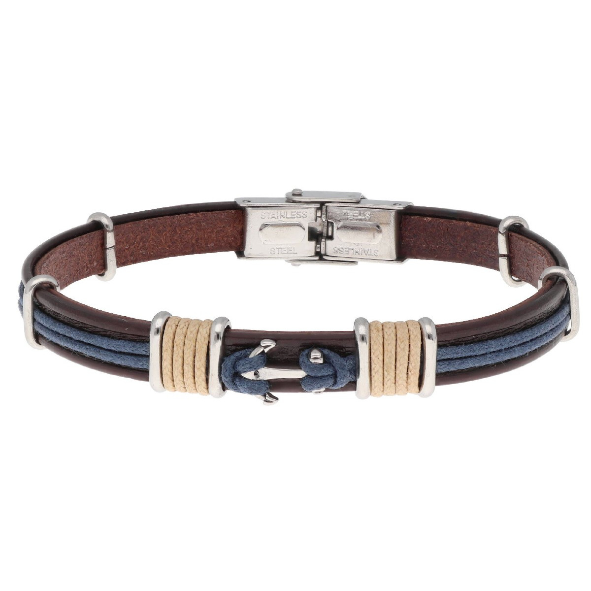 Pulsera ancla acero y piel - NTK042BR