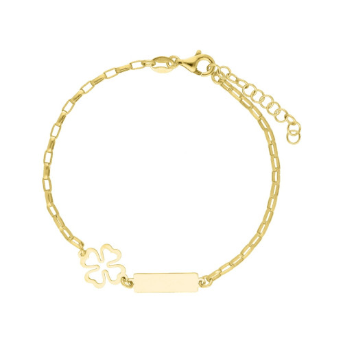 Pulsera plata placa y trébol - LAF6385BR-D