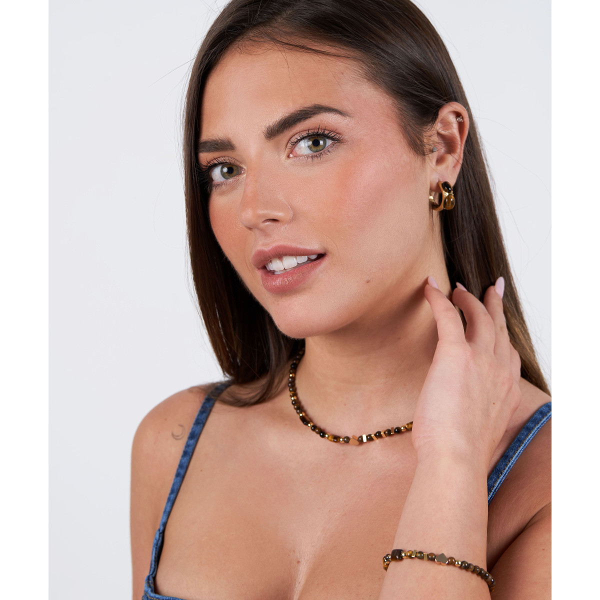 Pendientes acero y piedras naturales - SHA219A