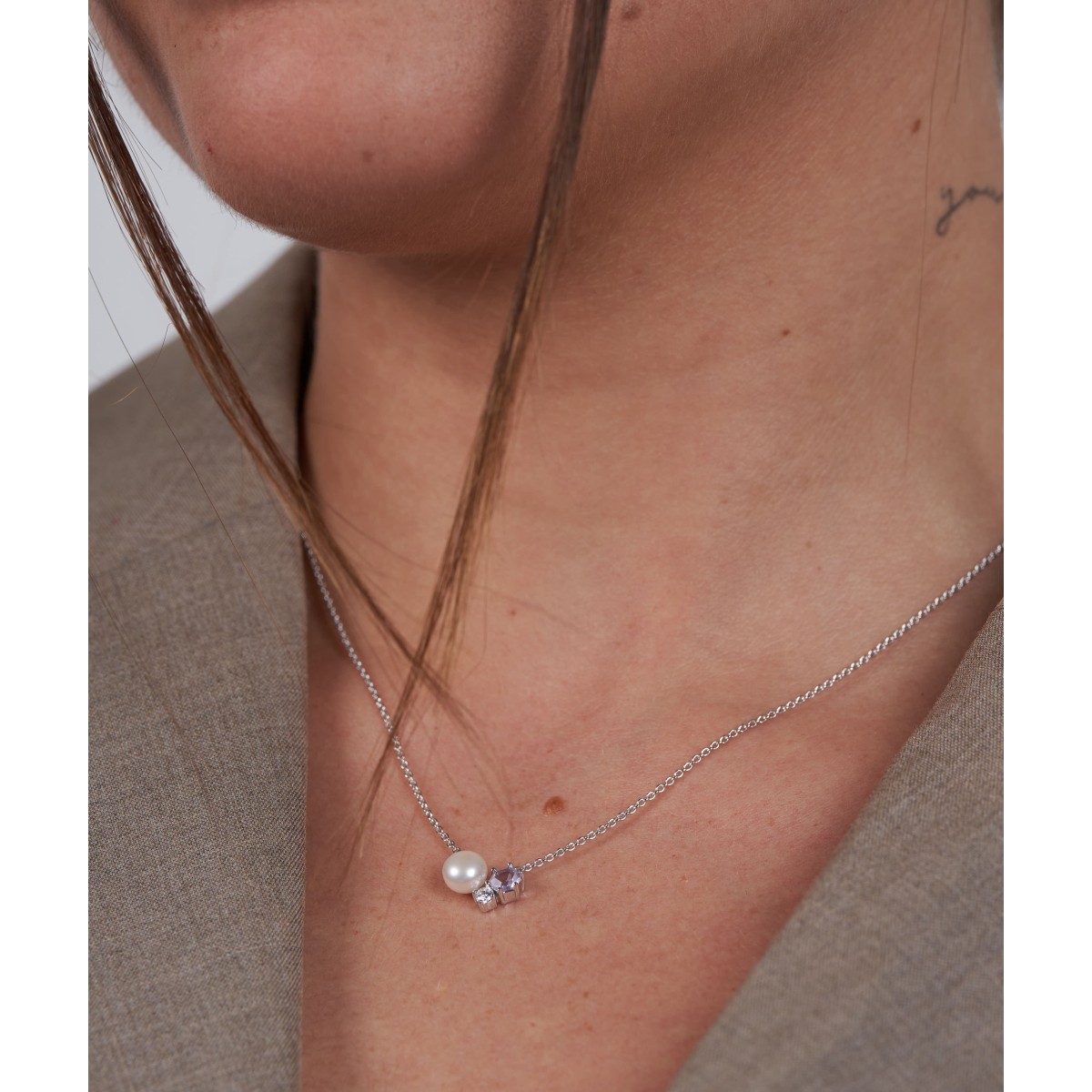Conjunto plata, perla natural y amethyst - LAD7314C