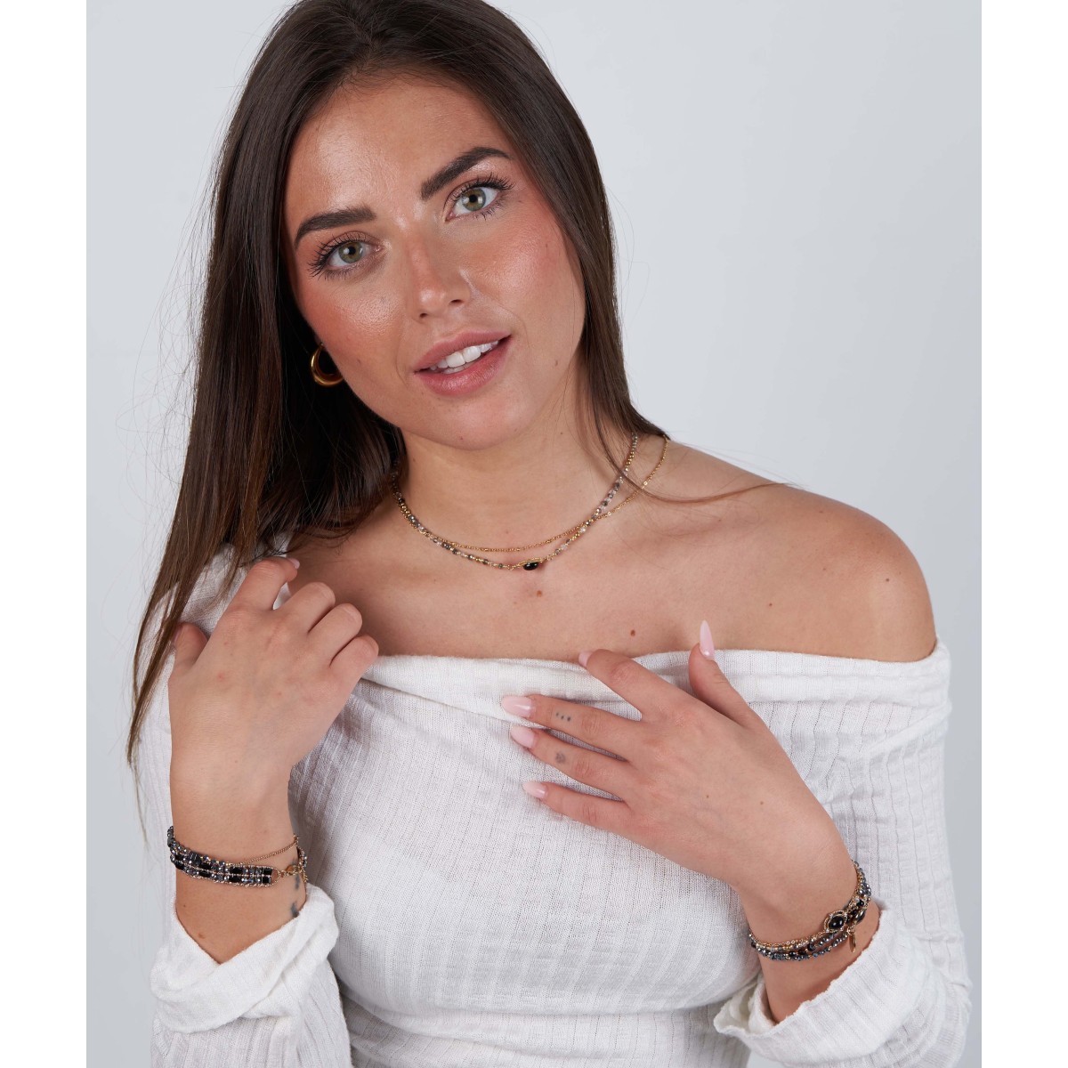 Pulsera acero y piedras naturales - SHA214BR