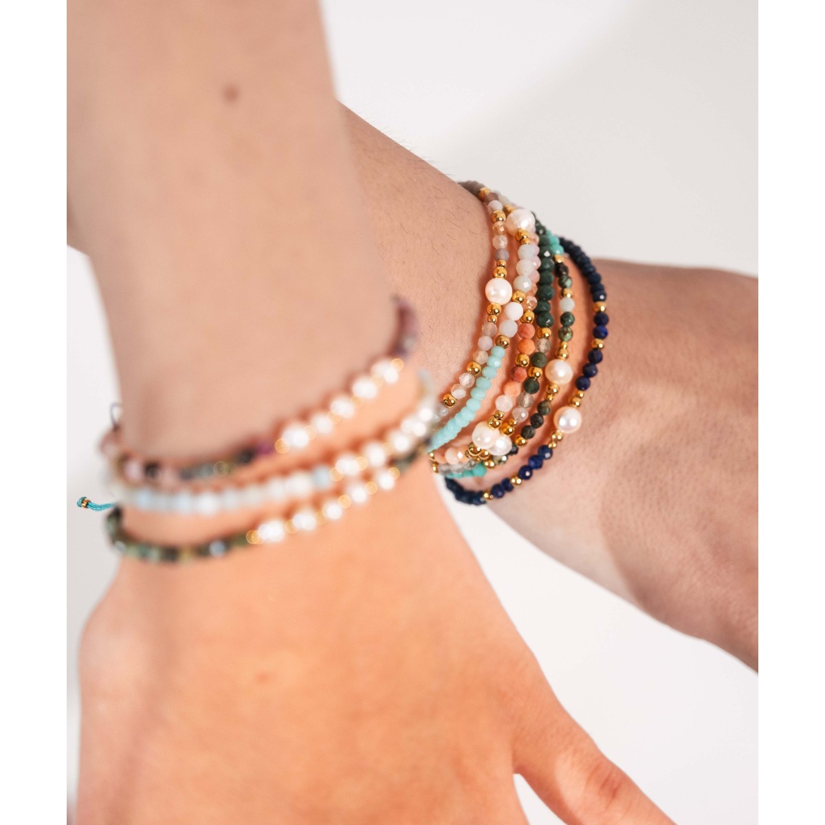 Pulsera acero perlas y piedras naturales - SHA201