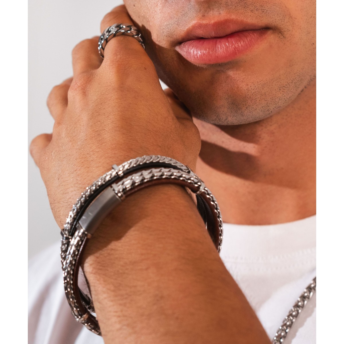 Pulsera piel y acero - RB224BR-M