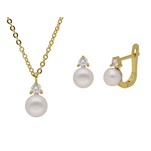 Conjunto plata, perla y circonitas - BAM019C-D