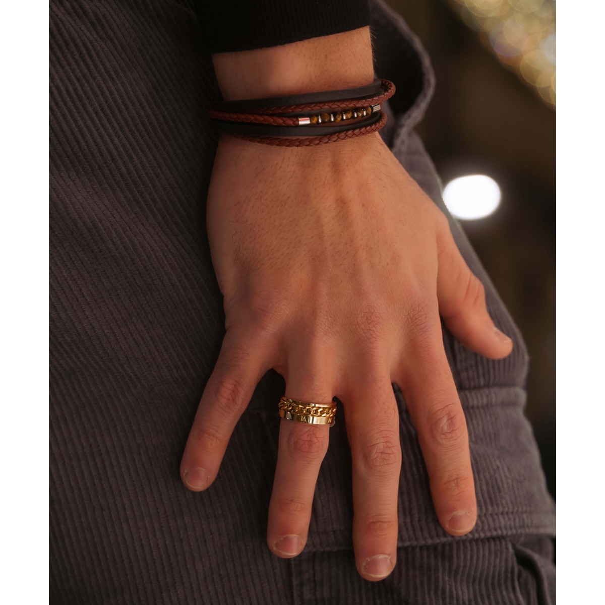Pulsera acero y piel - 87BR004