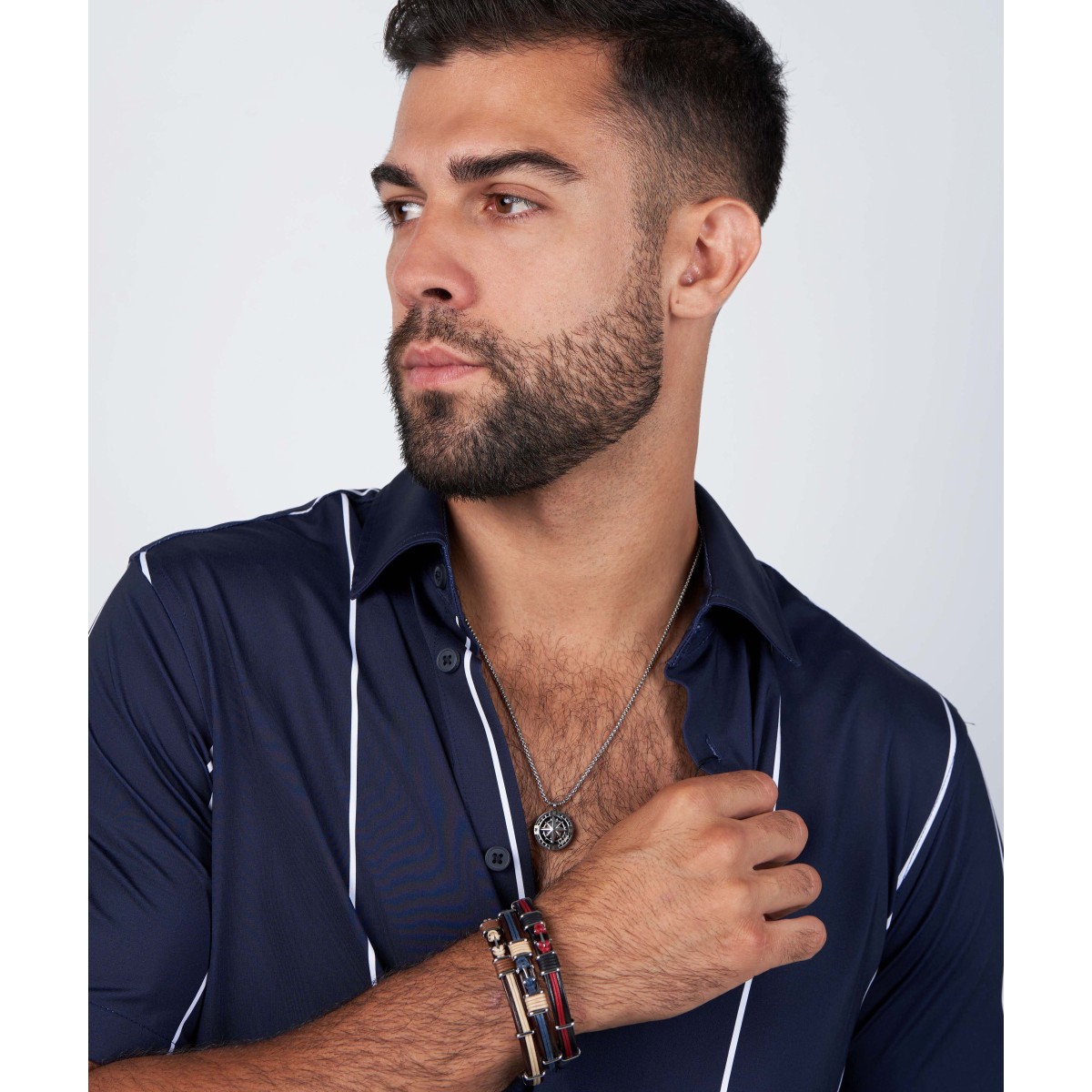 Pulsera ancla acero y piel - NTK042BR