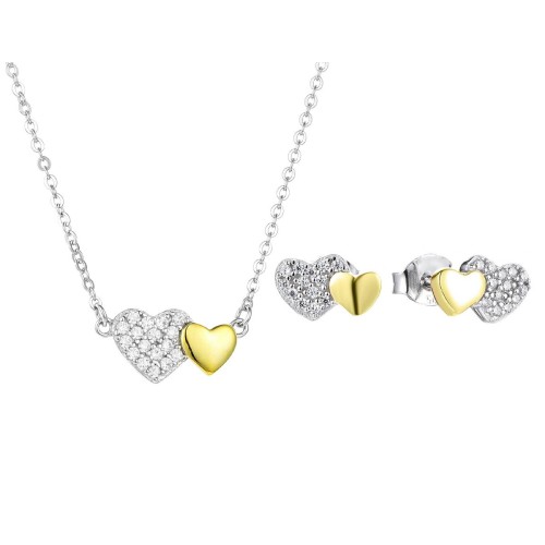 Conjunto corazones plata y circonitas - LAD7327C