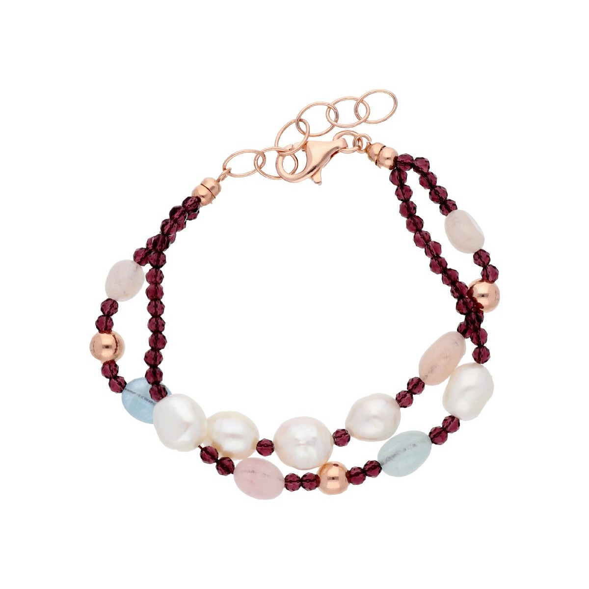 Pulsera plata, piedras y perlas naturales - LP1043BR