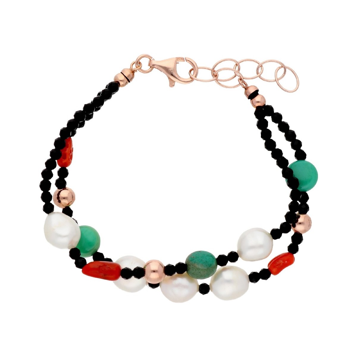 Pulsera plata, piedras y perlas naturales - LP1048BR