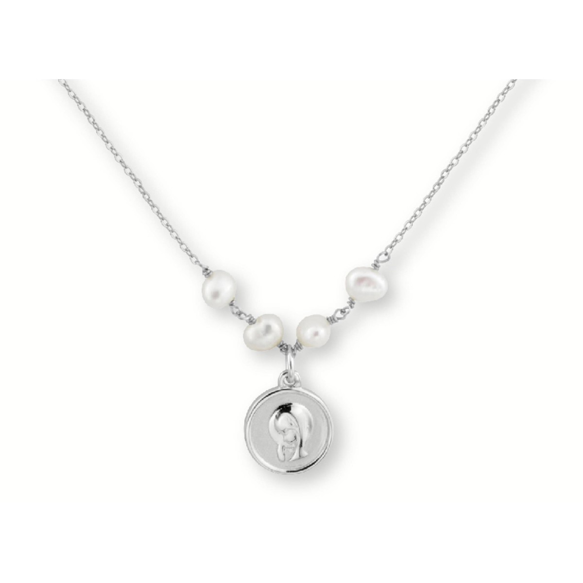 Colgante medalla plata 12mm y perlas - BAM029CL