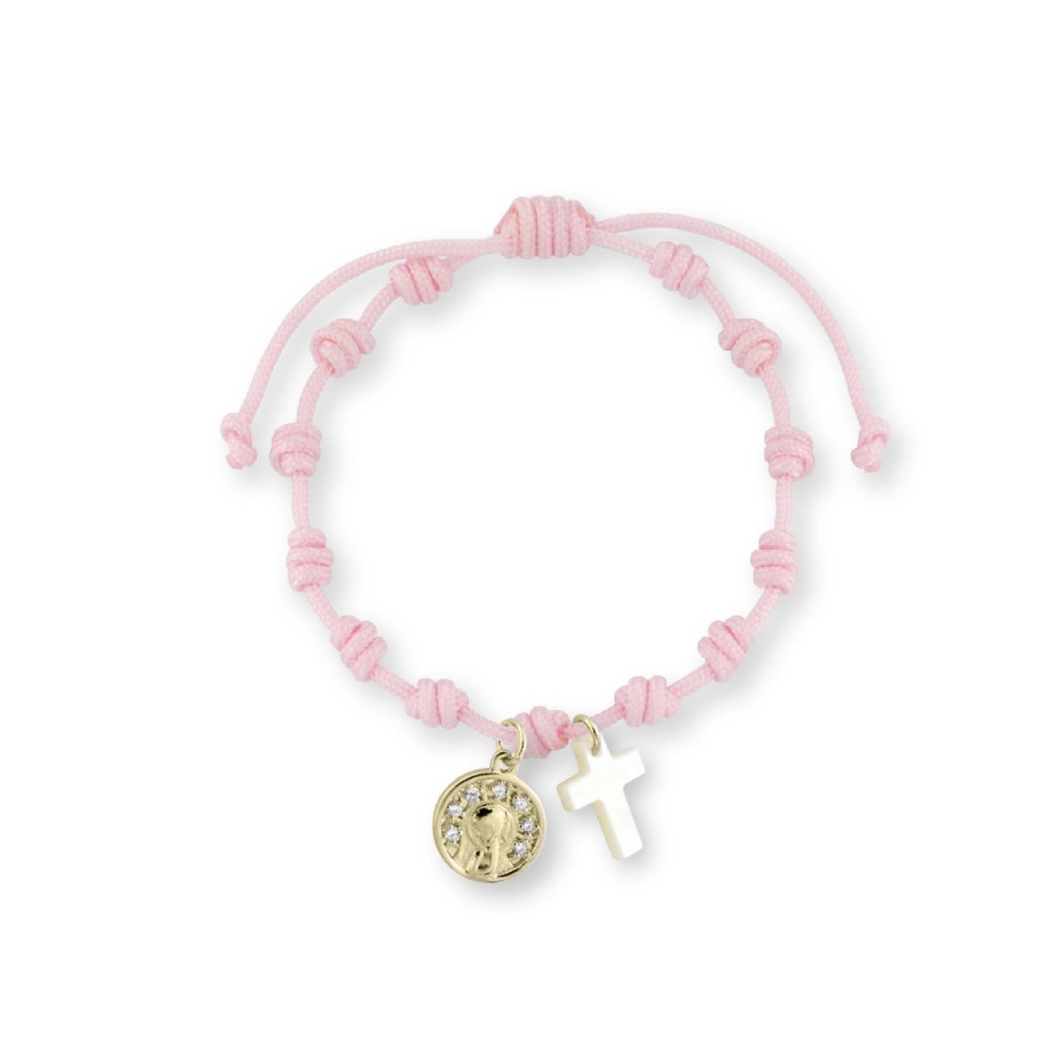 Pulsera medalla  plata y cruz nácar - BAM028BR-D