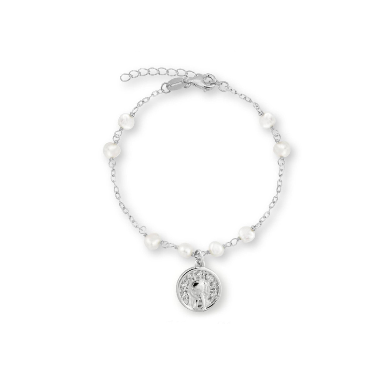 Pulsera medalla  plata y perlas - BAM030BR