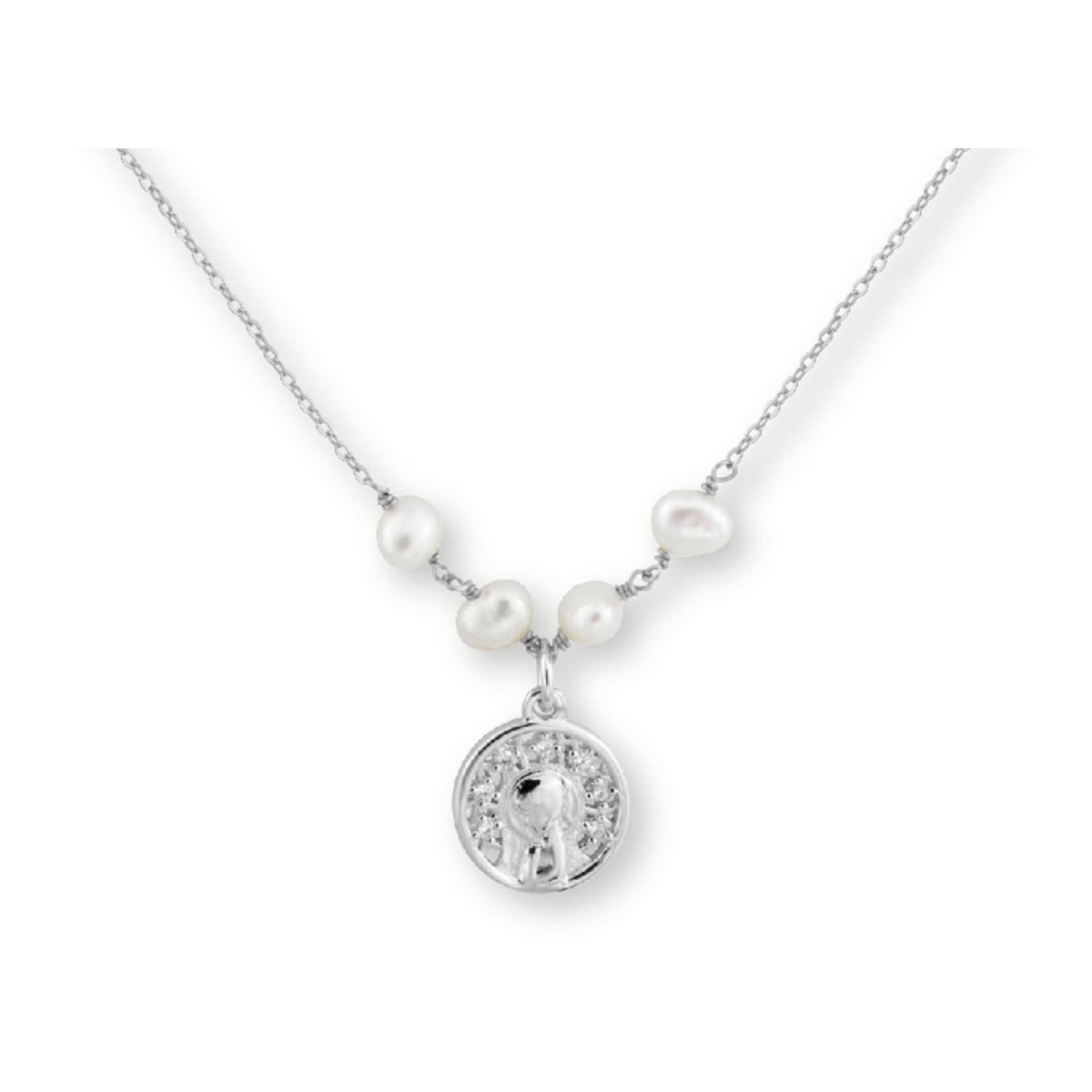 Colgante medalla plata 12mm y perlas - BAM030CL