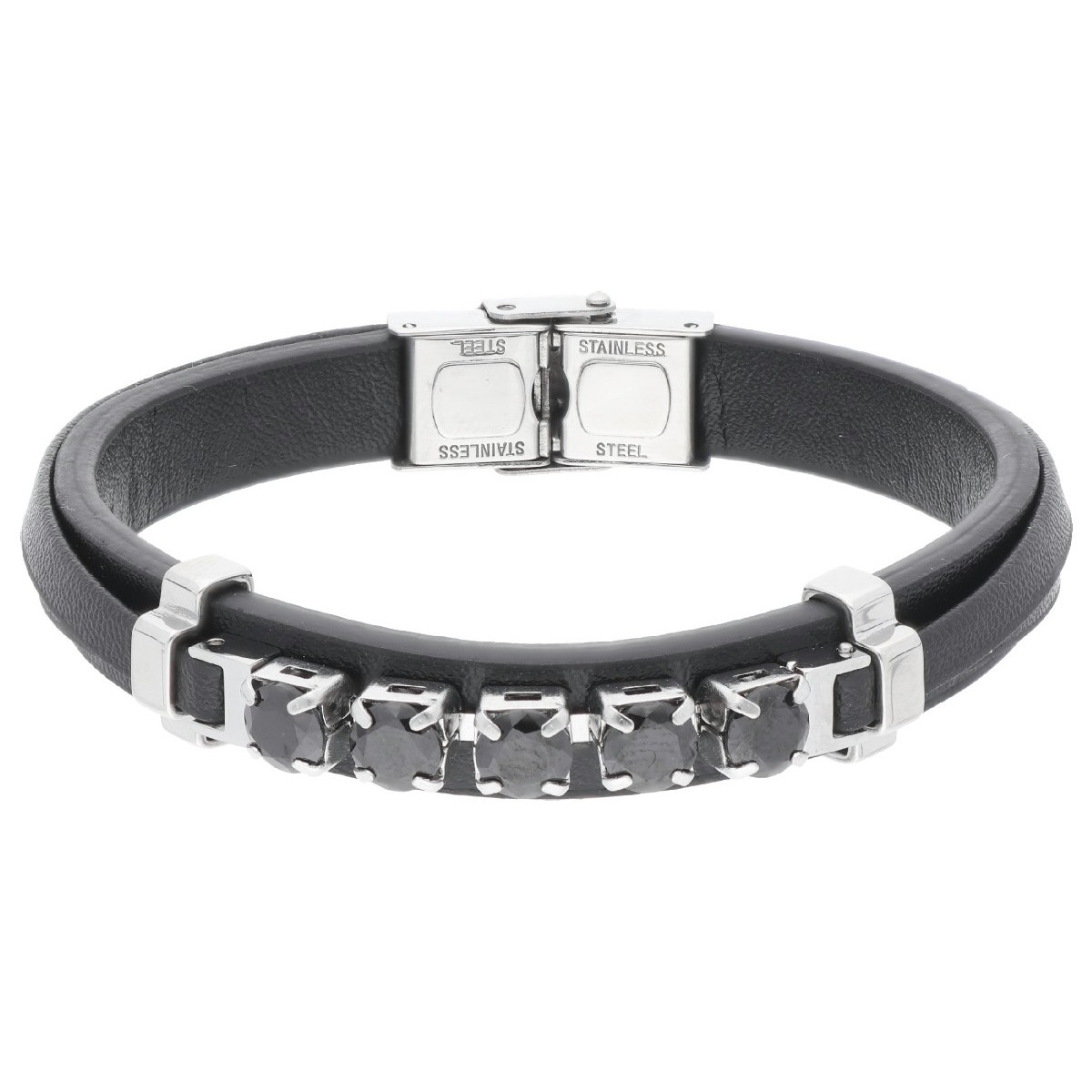 Pulsera piel, acero y circonitas - RB262BR