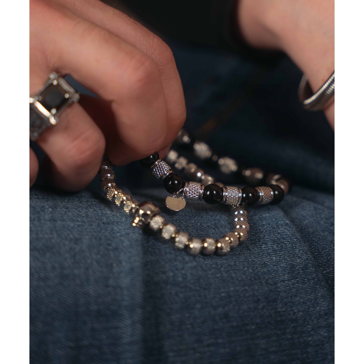Pulsera acero y black agate - RB210BR-N