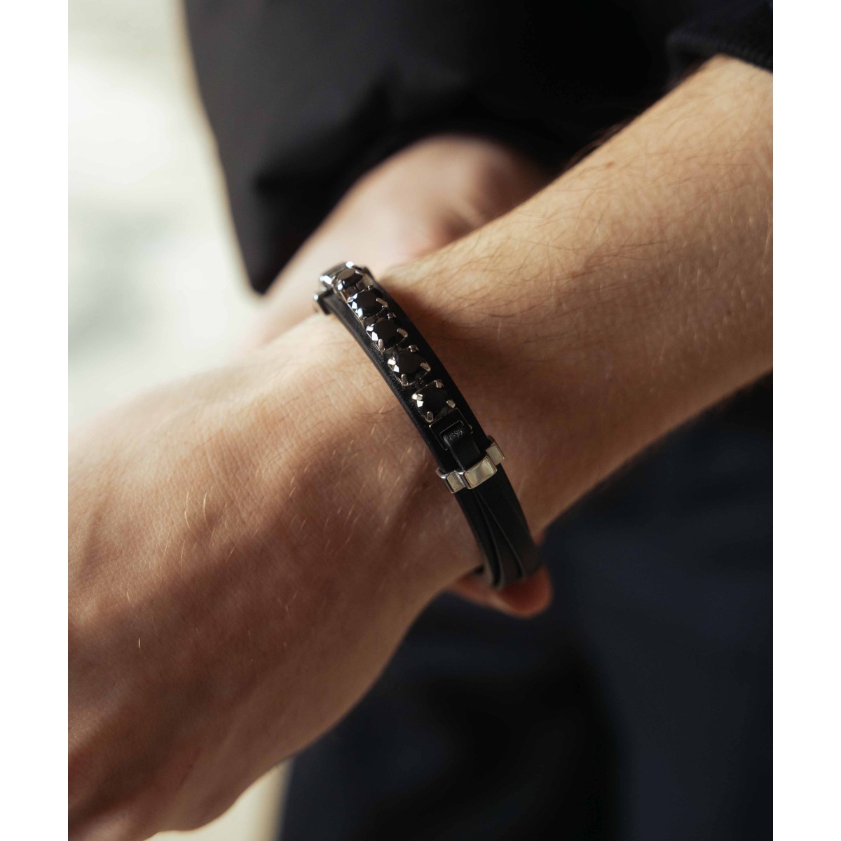 Pulsera piel, acero y circonitas - RB262BR