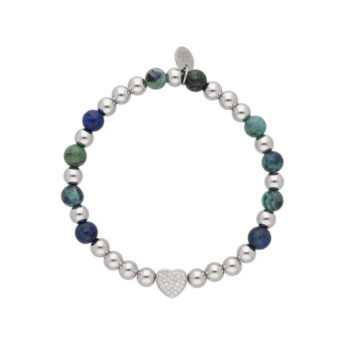 Pulsera corazón acero y piedras naturale - SHA247