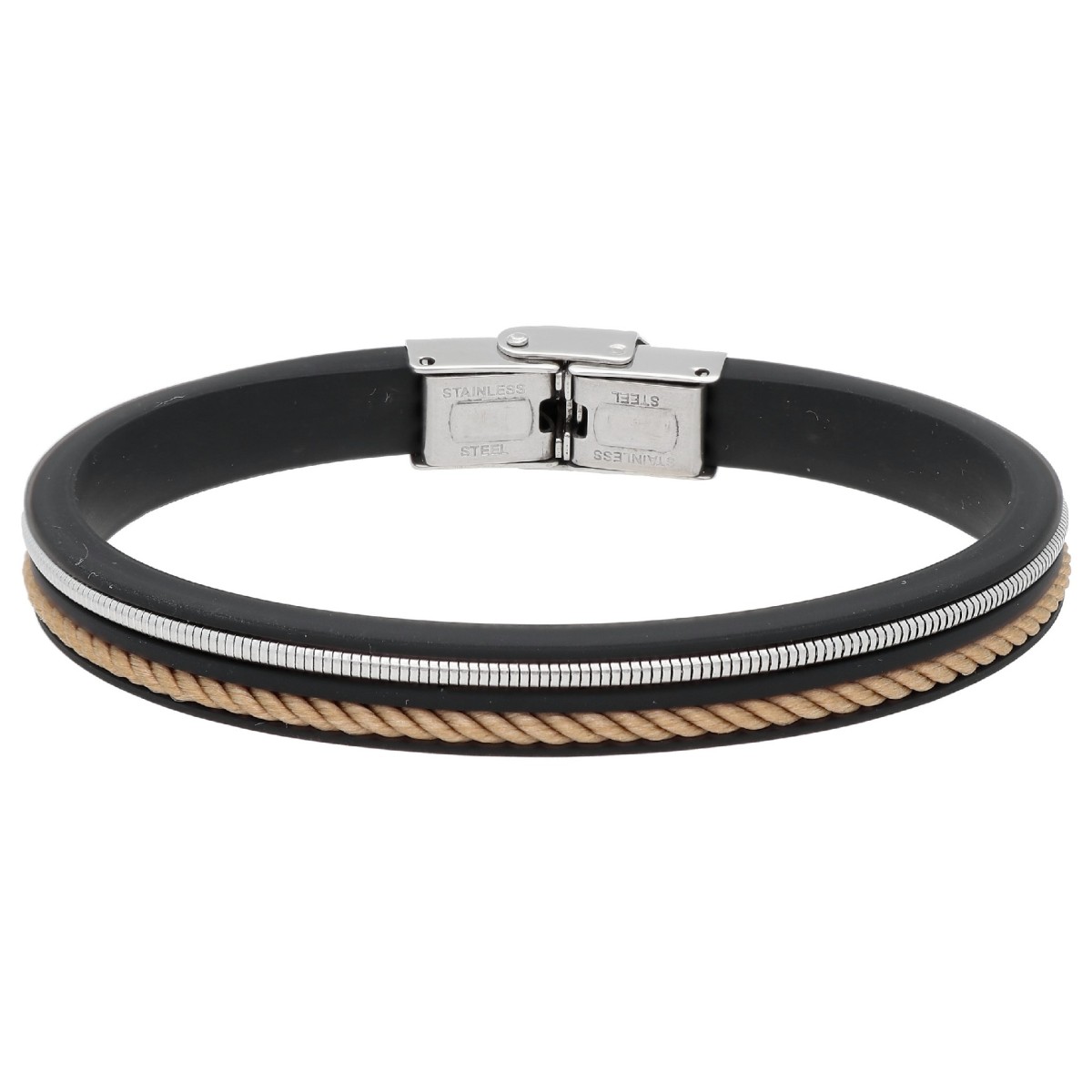 Pulsera caucho, cuerda náutika y acero - NTK061BR