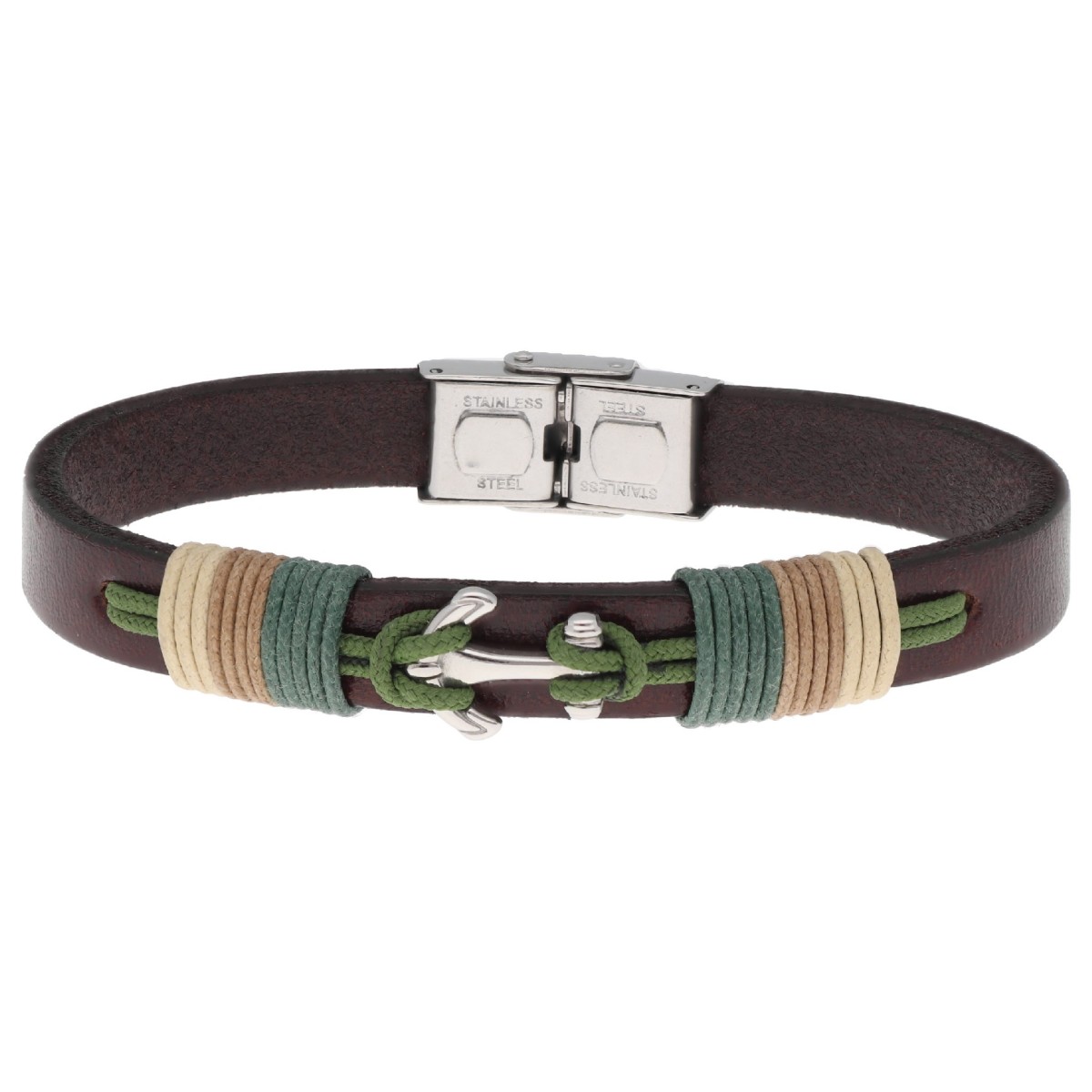 Pulsera piel y ancla acero - 84BA1332-V