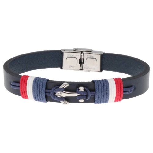 Pulsera acero, piel y cuerda náutika - 84BA1332-A