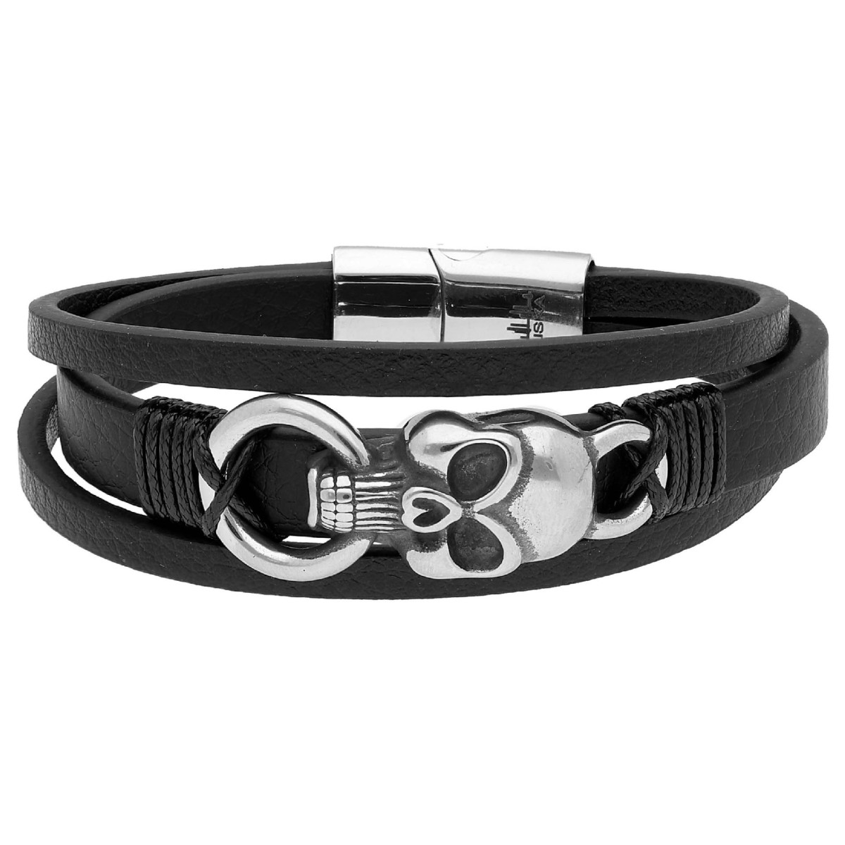 Pulsera piel y calavera acero - RB306BR