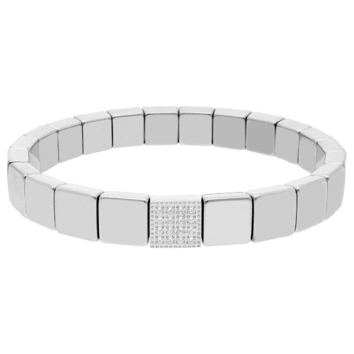 Pulsera ematites 8mm y acero 18cm - MS009