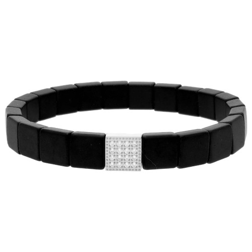 Pulsera ematites 8mm y acero 18cm - MS007