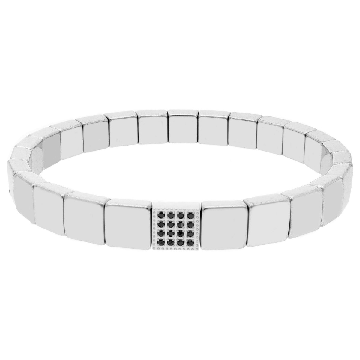 Pulsera ematites 8mm y acero 20cm - MS013