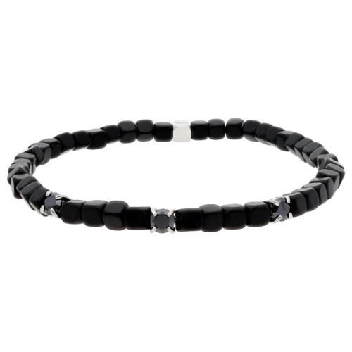 Pulsera ematites, acero y circonitas - MS014-N