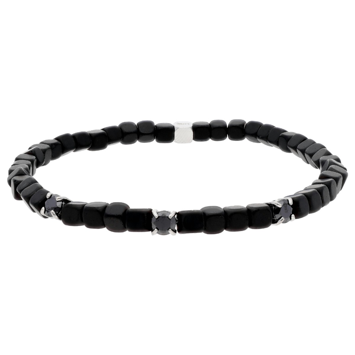 Pulsera ematites, acero y circonitas - MS014-N