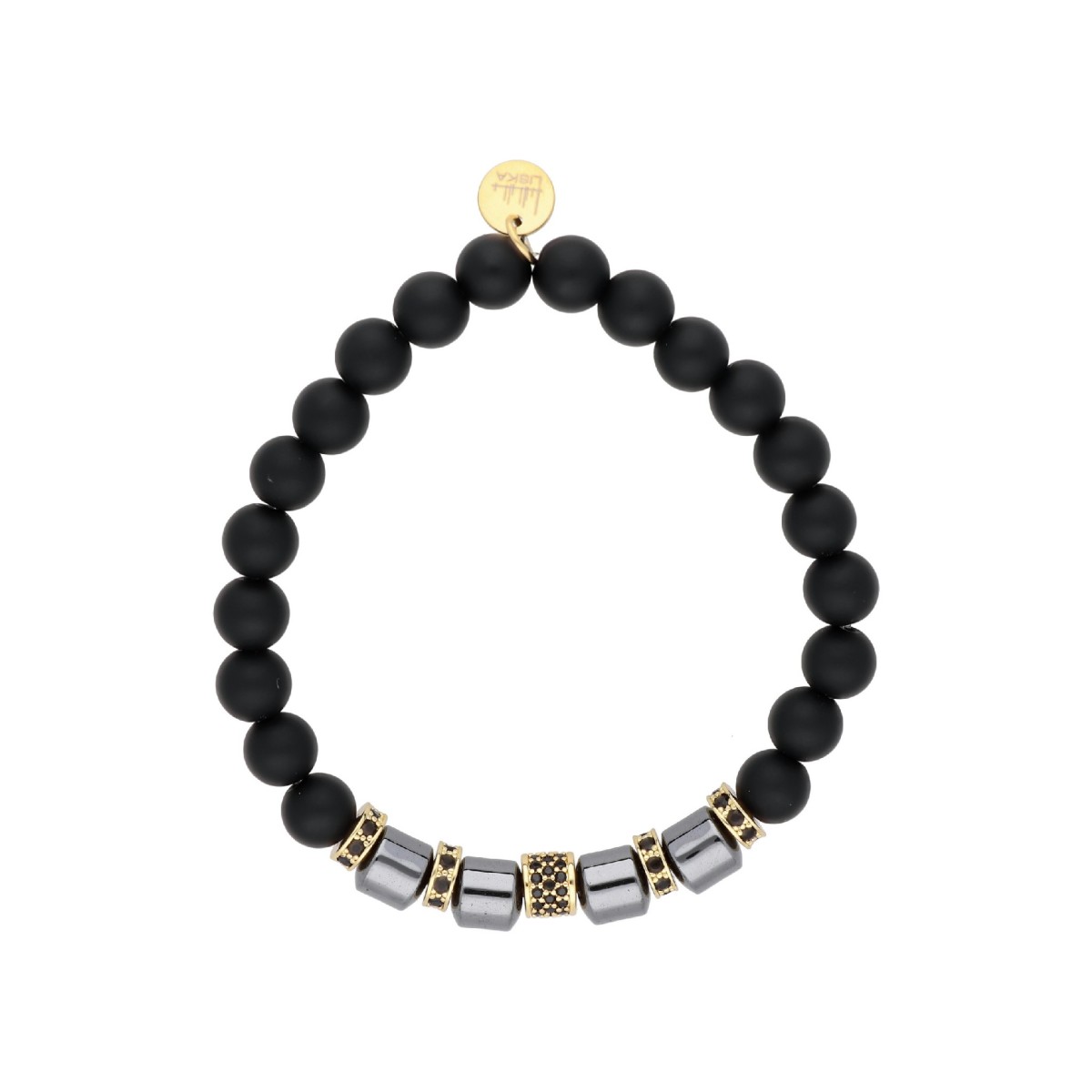 Pulsera ematite, acero y piedra nat - MS028-D