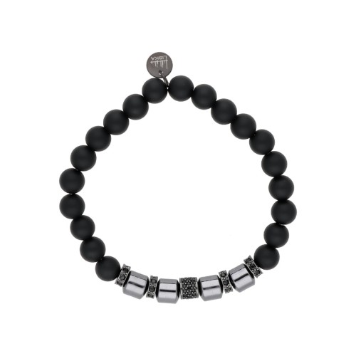 Pulsera ematite, acero y piedra nat - MS028-N