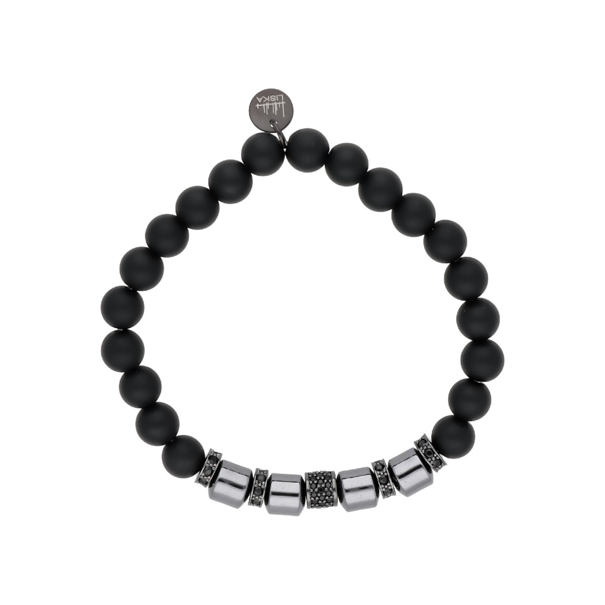 Pulsera ematite, acero y piedra nat - MS028-N