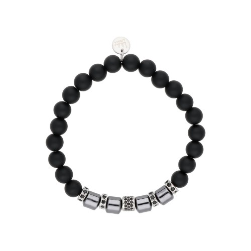 Pulsera ematite, acero y piedra nat - MS028