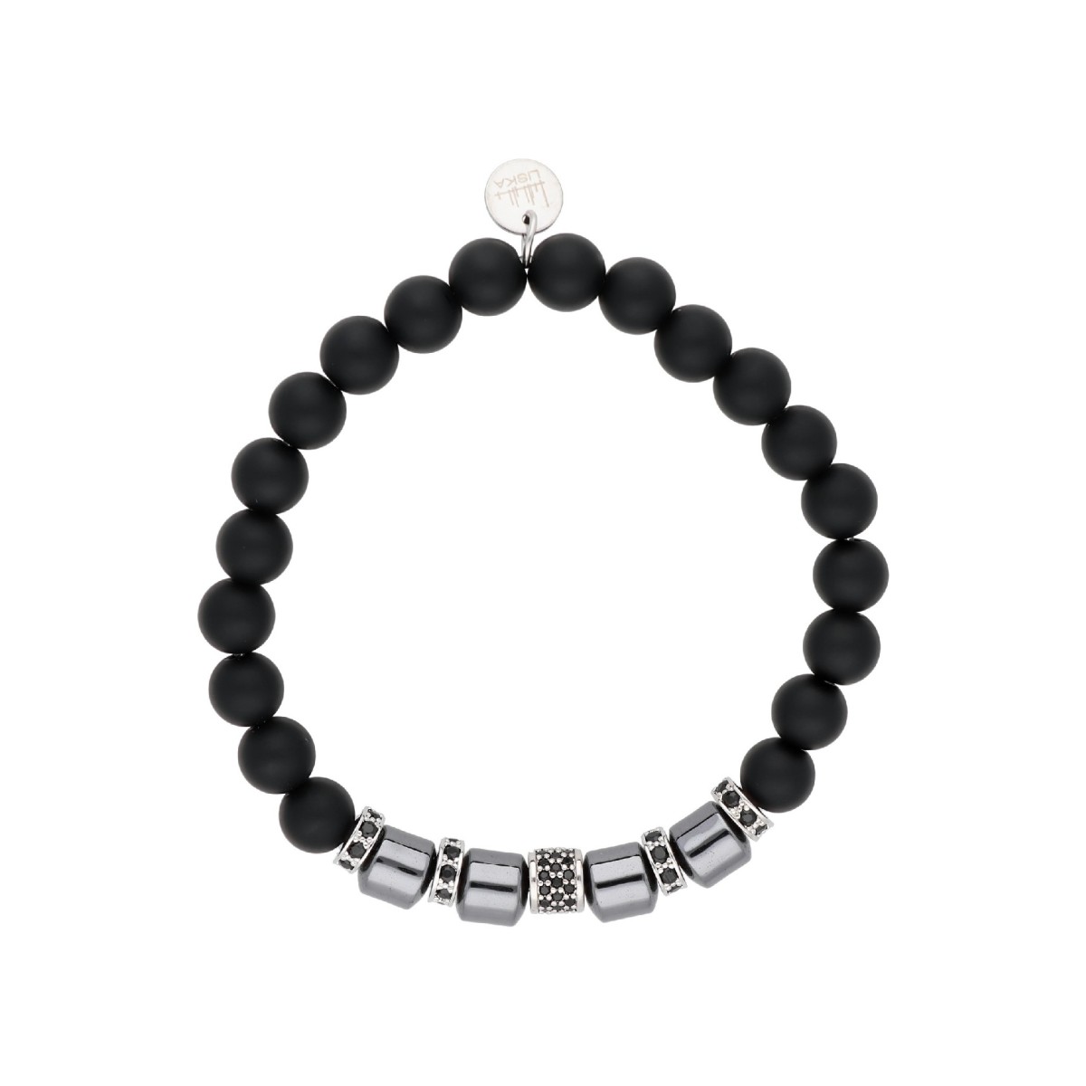 Pulsera ematite, acero y piedra nat - MS028