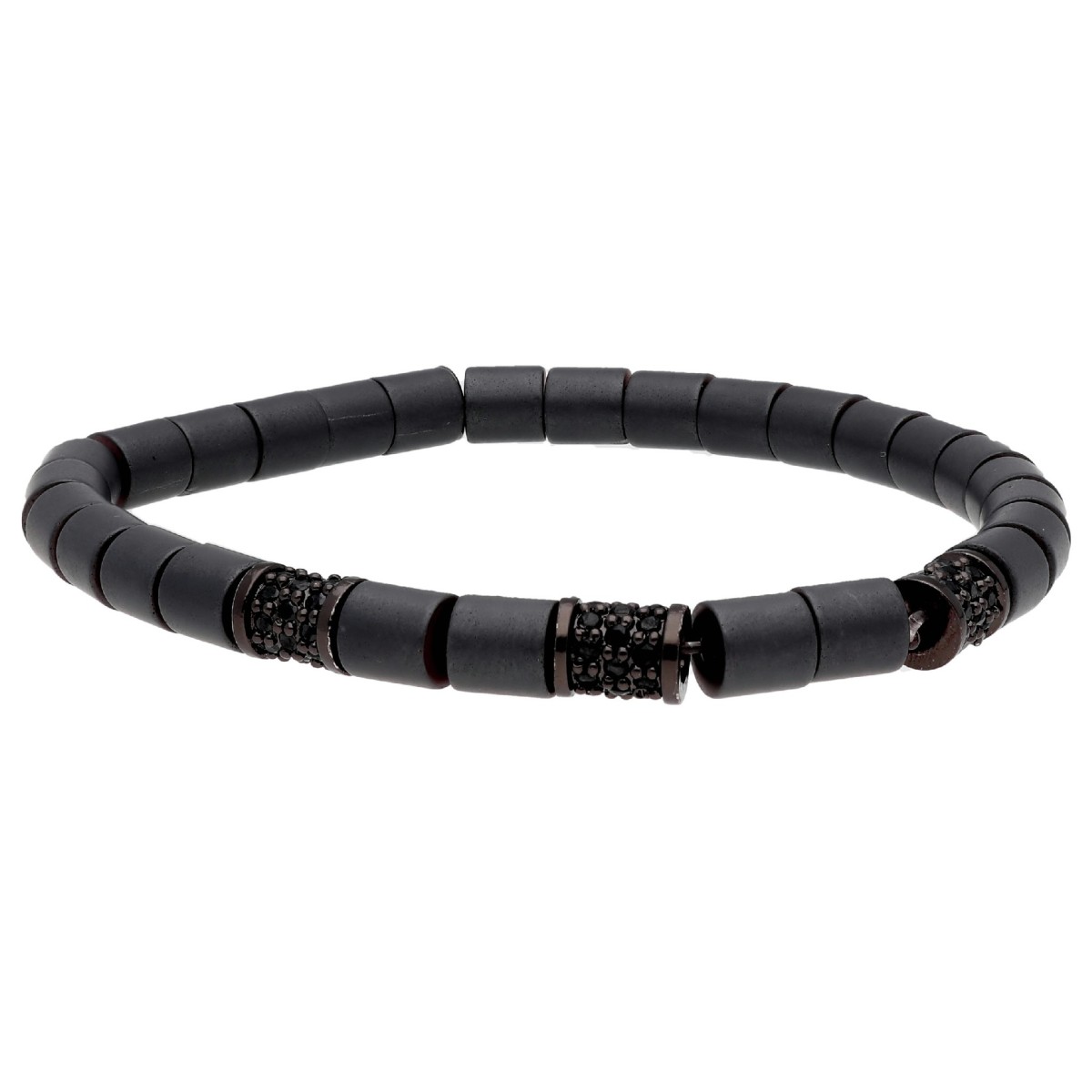 Pulsera ematite, acero y circonitas - MS029-N