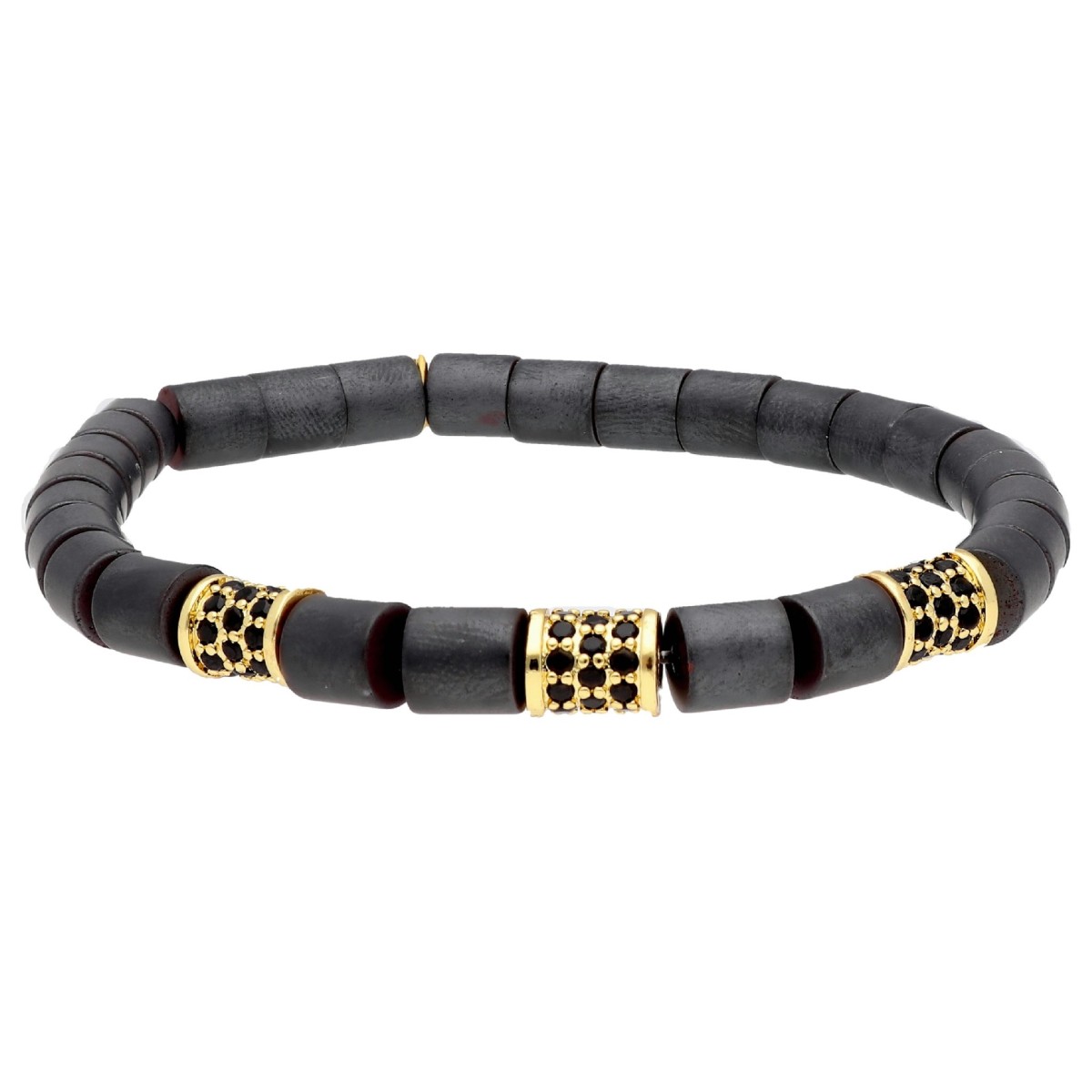 Pulsera ematite, acero y circonitas - MS029-D