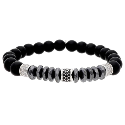 Pulsera ematites, acero y piedras nat - MS027