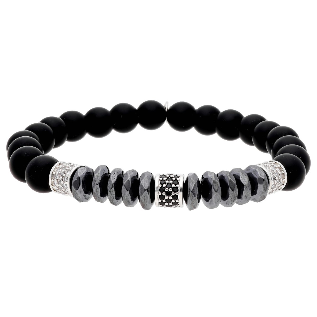 Pulsera ematites, acero y piedras nat - MS027