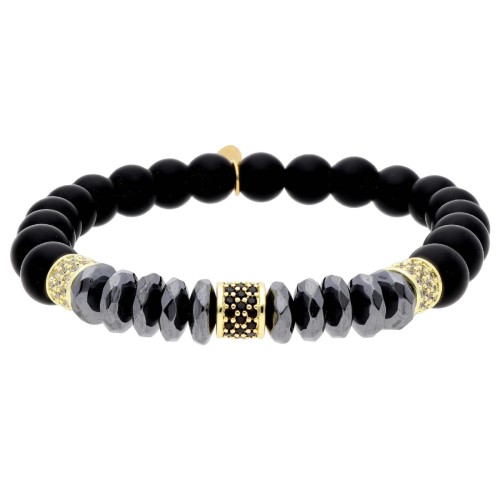 Pulsera ematites, acero y piedras nat - MS027-D
