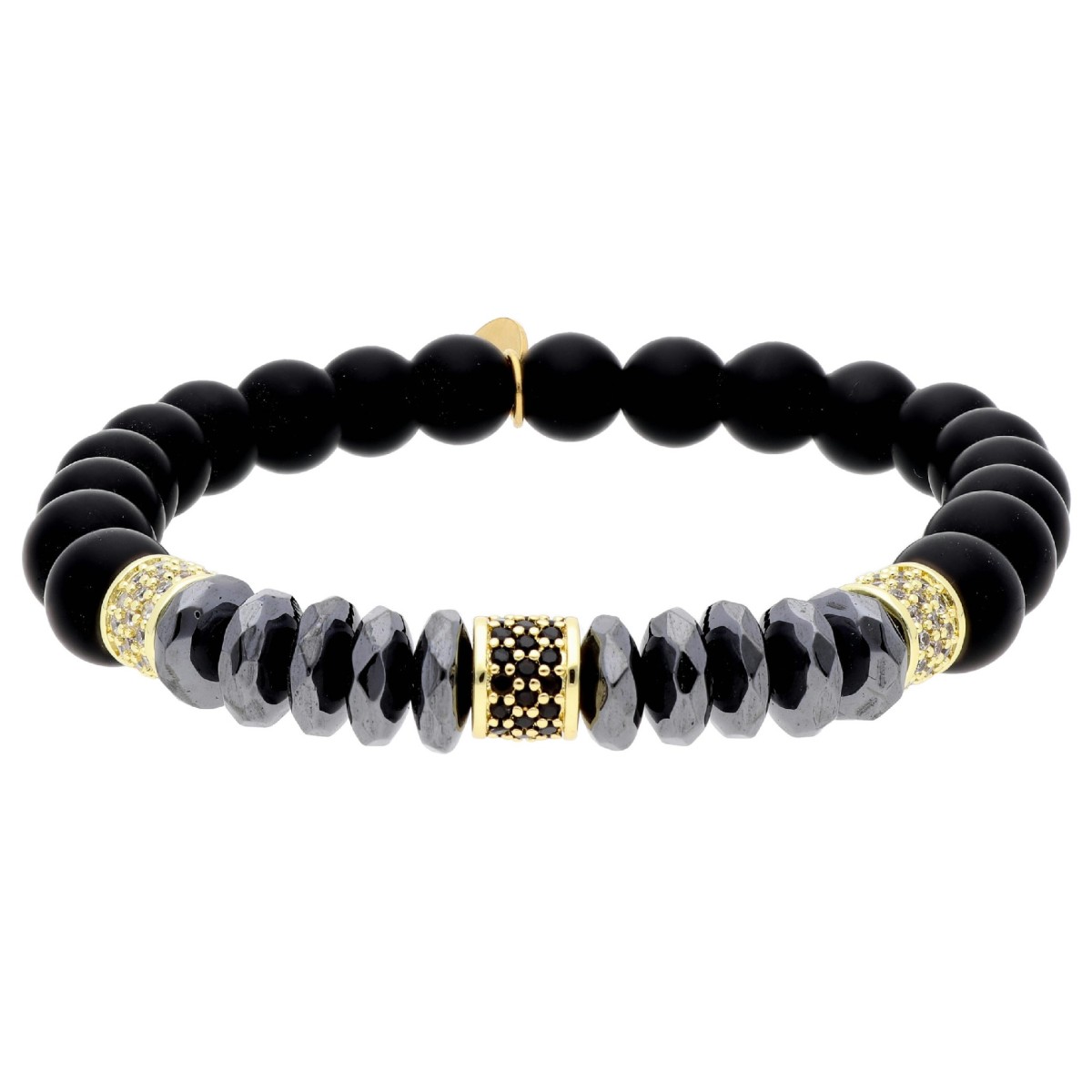 Pulsera ematites, acero y piedras nat - MS027-D