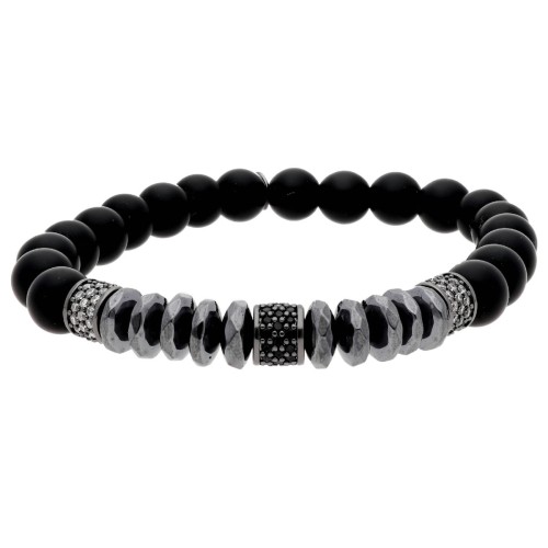 Pulsera ematites, acero y piedras nat - MS027-N