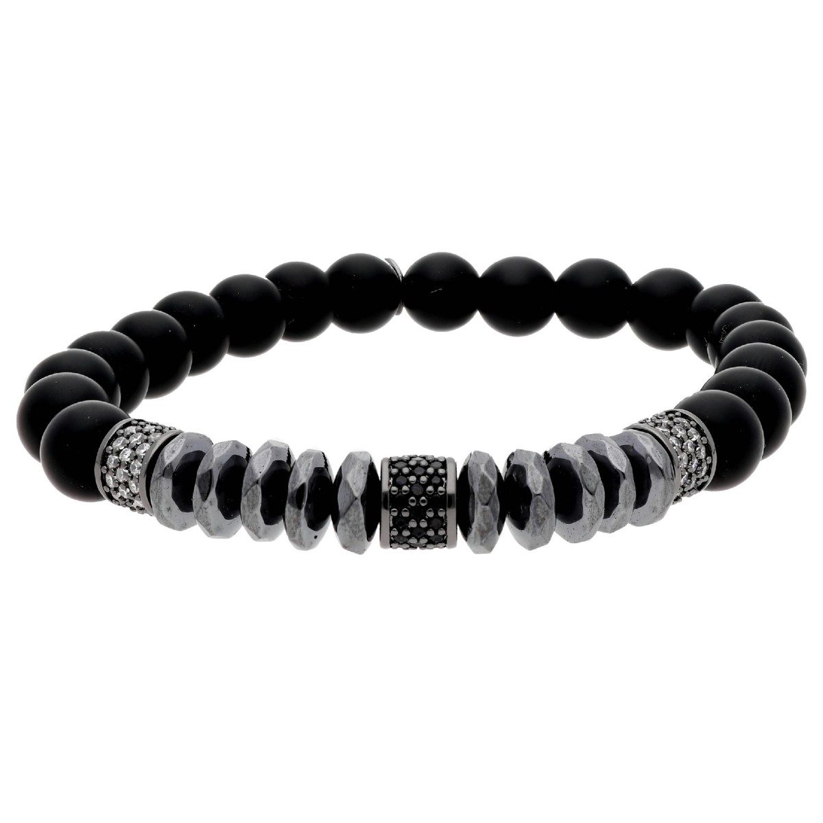 Pulsera ematites, acero y piedras nat - MS027-N