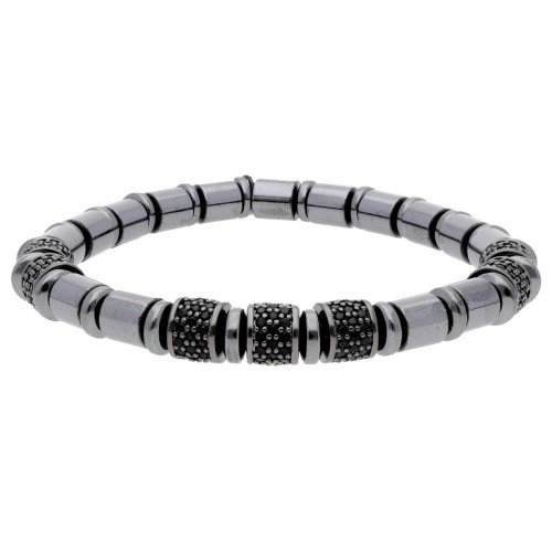 Pulsera hematites, acero y circonitas - MS020